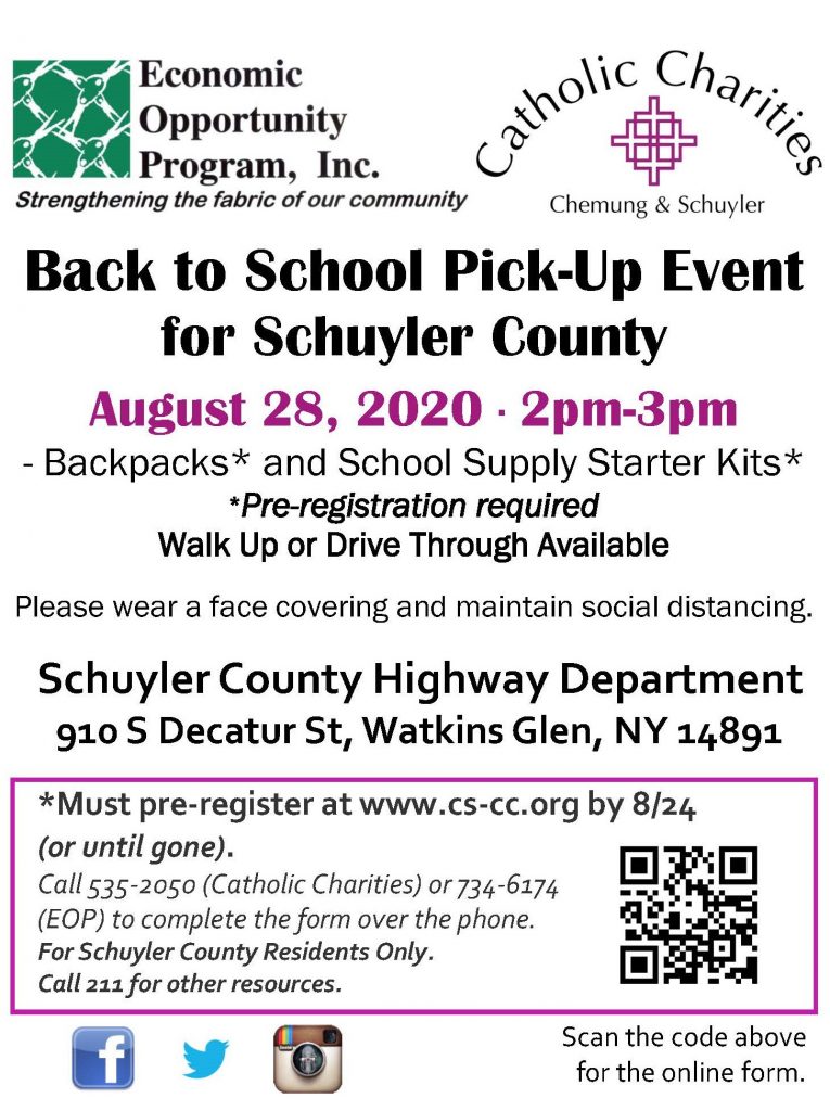 Back to School 2020 Quarter Sheet Schuyler Cty CCCS and EOP 1 765x1024 - EOP, Catholic Charities Chemung/Schyler Announce Back-to-School Drive Pick-Up Day