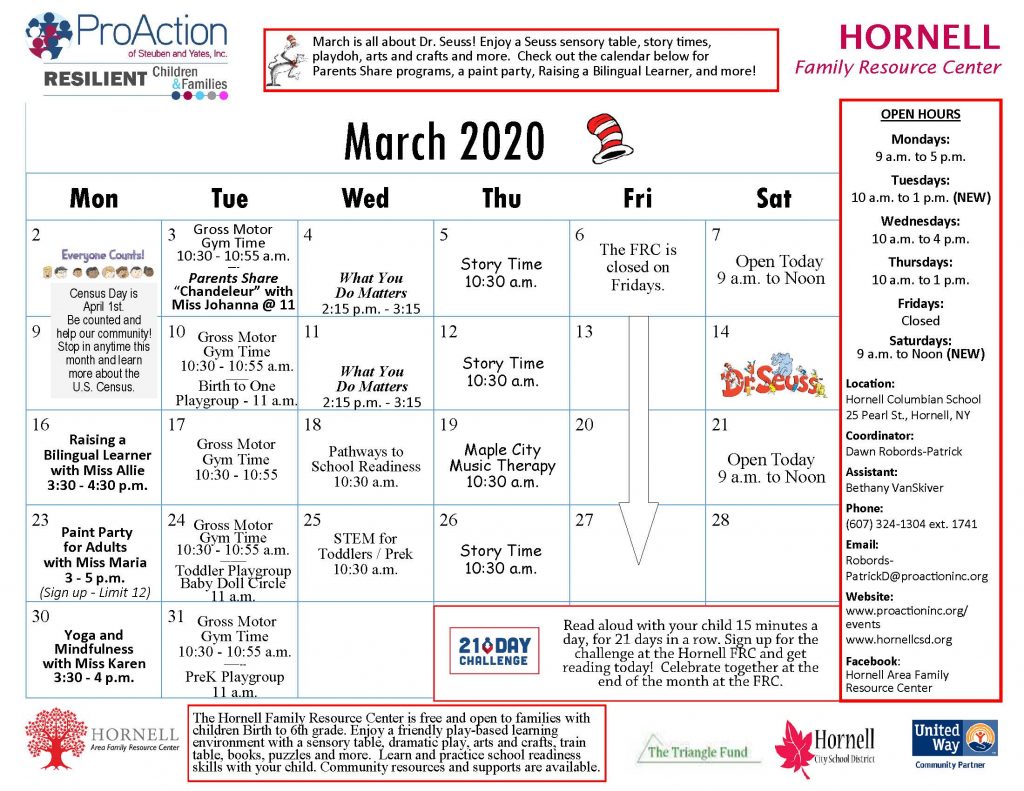 Hornell FRC March 2020 calendar 1024x791 - Hornell Family Resource Center Calendar