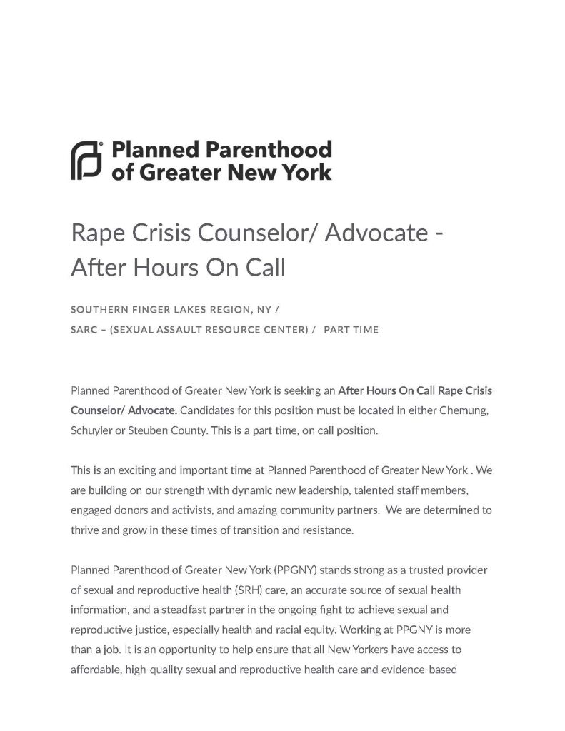 Rape Crisis Counselor Advocate After Hours On Call 1 Page 1 791x1024 - Job Post: PPGNY Rape Crisis Counselor/Advocate (Part Time, After Hours, On-Call)