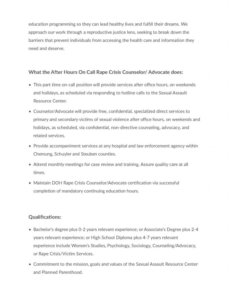 Rape Crisis Counselor Advocate After Hours On Call 1 Page 2 791x1024 - Job Post: PPGNY Rape Crisis Counselor/Advocate (Part Time, After Hours, On-Call)