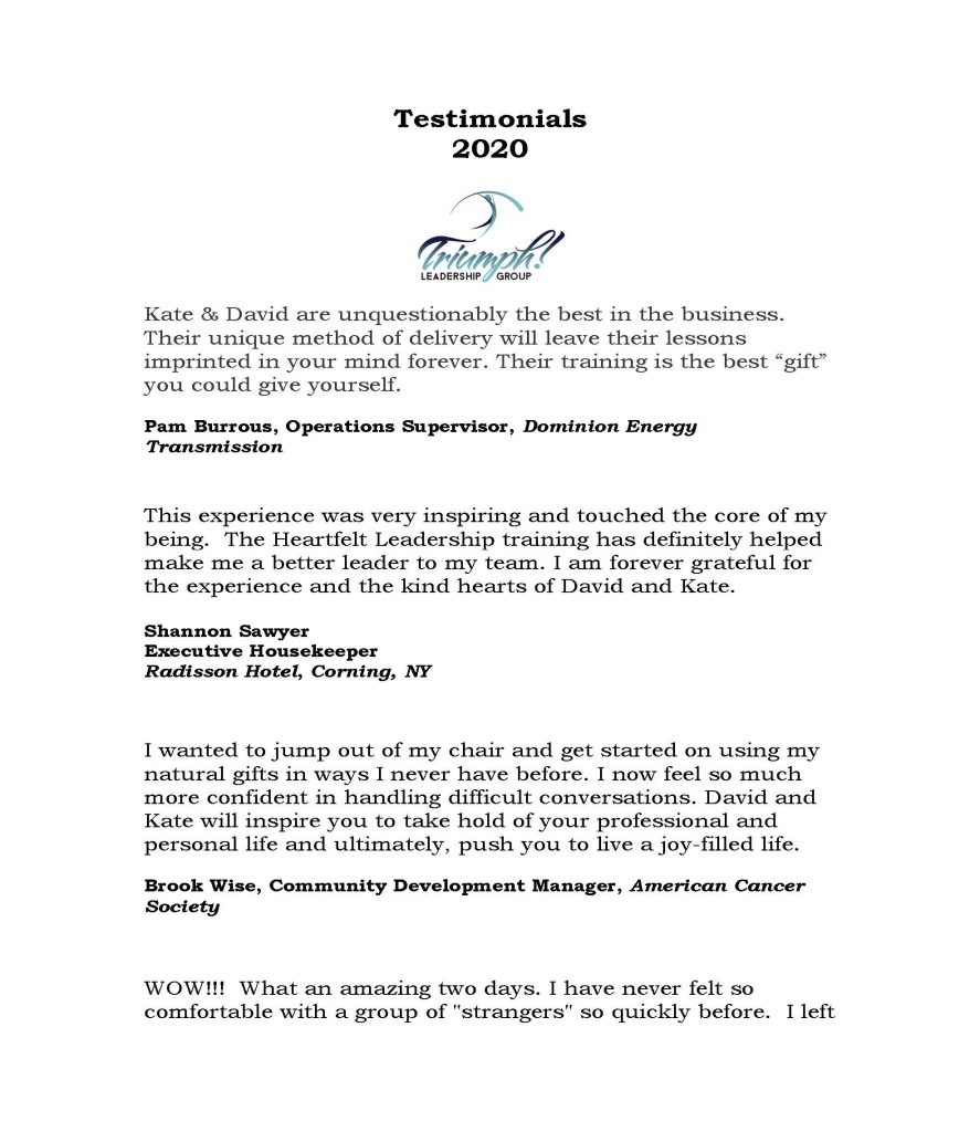 Triumph Testimonials 2020 2 Page 1 887x1024 - Triumph Leadership Offers Socially Distanced Presentations